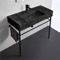 Modern Console Sink, Black Marble Style Sink, 40 Inch, Black Metal Legs